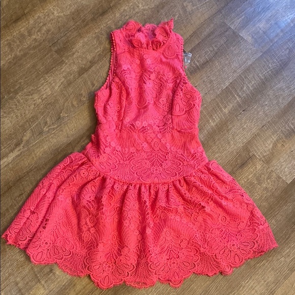 NWT Do+Be Pink Lace High Neck Open Back Dress Size M - Picture 3 of 11